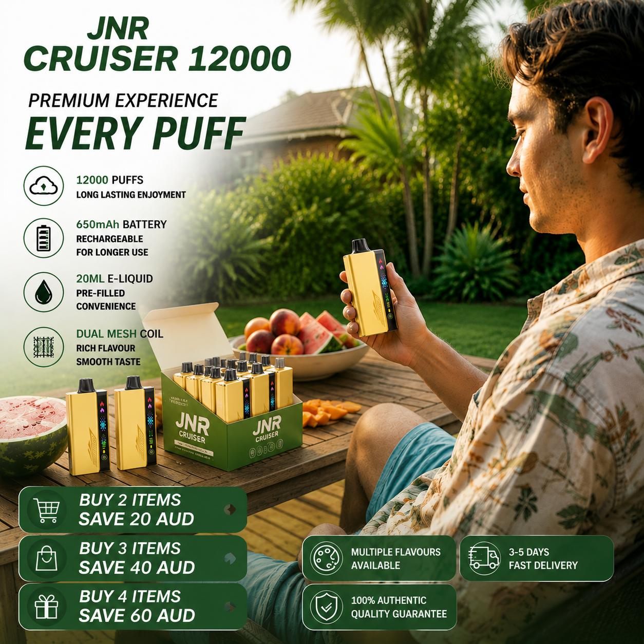 2.3.4JNR Cruiser 12000 Puffs – Sleek Disposable Vape.18+ Flavors for Ultimate Vaping Experience（Ship from Australia）