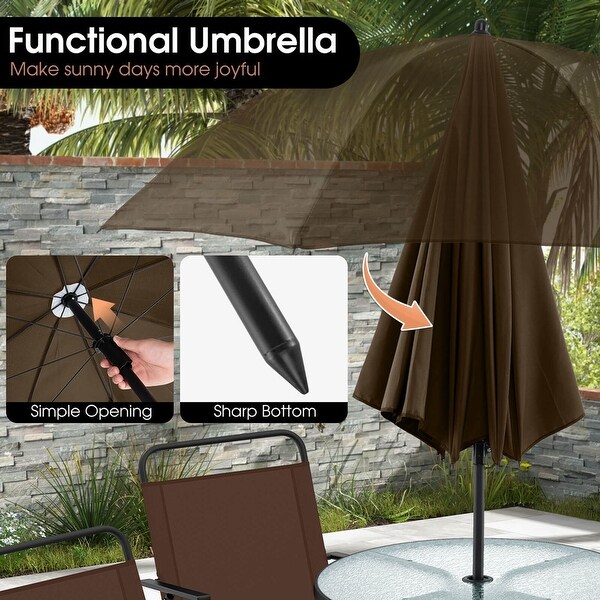 6 PCS Patio Garden Dining Set Folding Chairs Glass Table Umbrella