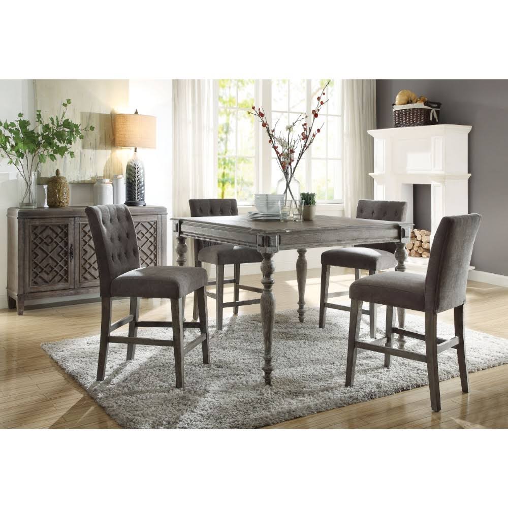 Benzara BM186888 Transitional Style Rectangular Wooden Counter Height Table with Turned Legs Gray