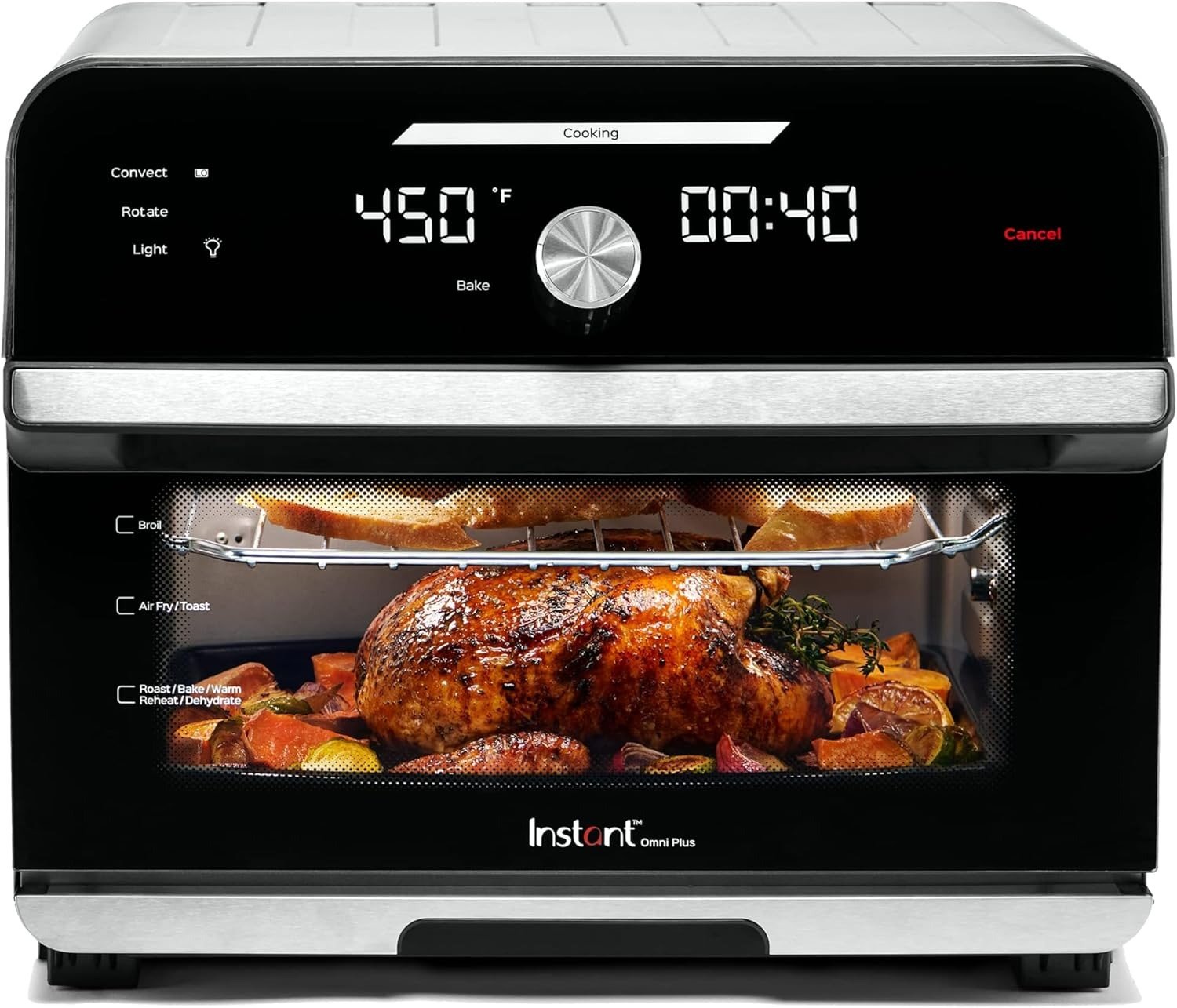 19QT 10-in-1 Air Fryer Toaster Oven, EvenCrisp+Golden Quartz Infrared, Rotisserie, Fits 12′′ Pizza, Black Stainless Steel
