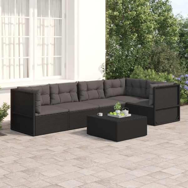 vidaXL 4 Piece Patio Lounge Set with Cushions Black Poly Rattan