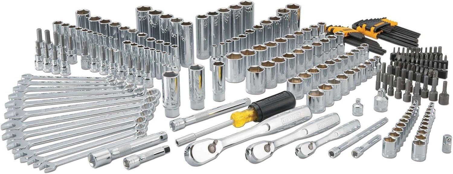 Mechanic Tool Set, 247-Piece, 1/4 in., 3/8 in. and 1/2 in. Drive, SAE, Ratchets, Sockets, Hex Keys, Combination Wrenches, Polish Chrome Finish