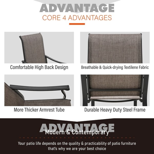 MAISON ARTS 5/7Piece Patio Dining Set,Round Metal Table and 4/6 Textilene Fabric Padded Armchairs