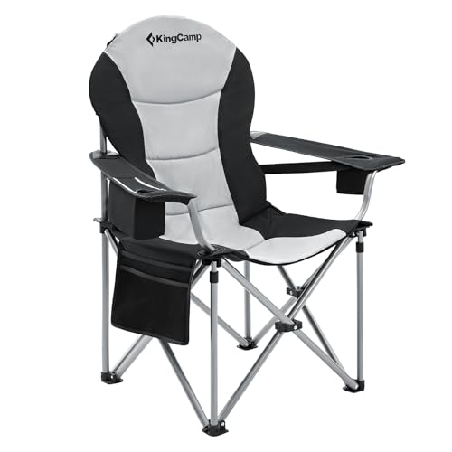 KingCamp Oversized Camping Folding Chair, Heavy Duty 450 LBS with Lumbar Support, Padded Outdoor Chair with Cup Holder, Camp Lawn Chair with Cooler Bag for Sports, Garden, Beach, Fishing
