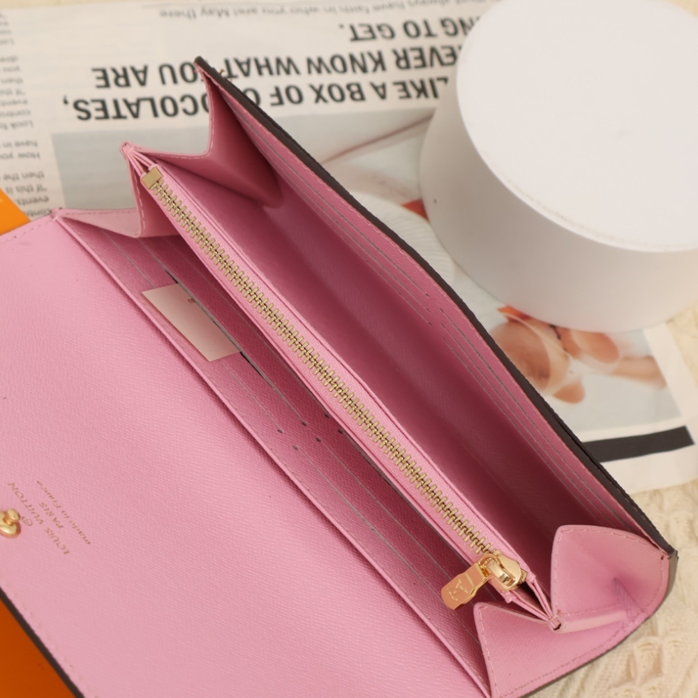 Louis Vuitton Sarah Wallet Damier Ebene Pink 7.5 Inches N40722