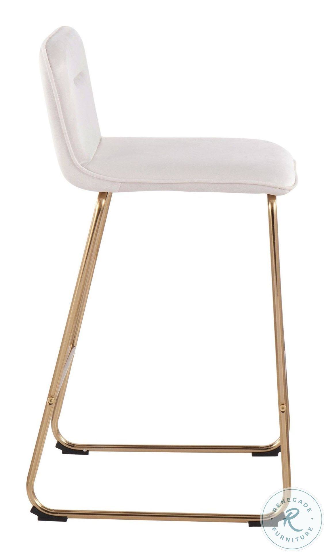 LumiSource Casper Fixed-Height Counter Stool - Set of 2, Gold Metal, Cream Velvet