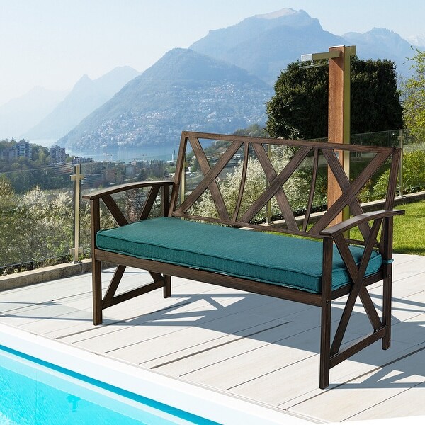 Gymax 51.5'' Outdoor Garden Bench Cushioned Patio Chair with Wood