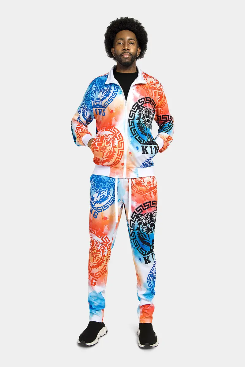 Tie-Dye Tiger King Tracksuit – Psychedelic Fusion of Wildlife Graphics & Swirling Dye Patterns