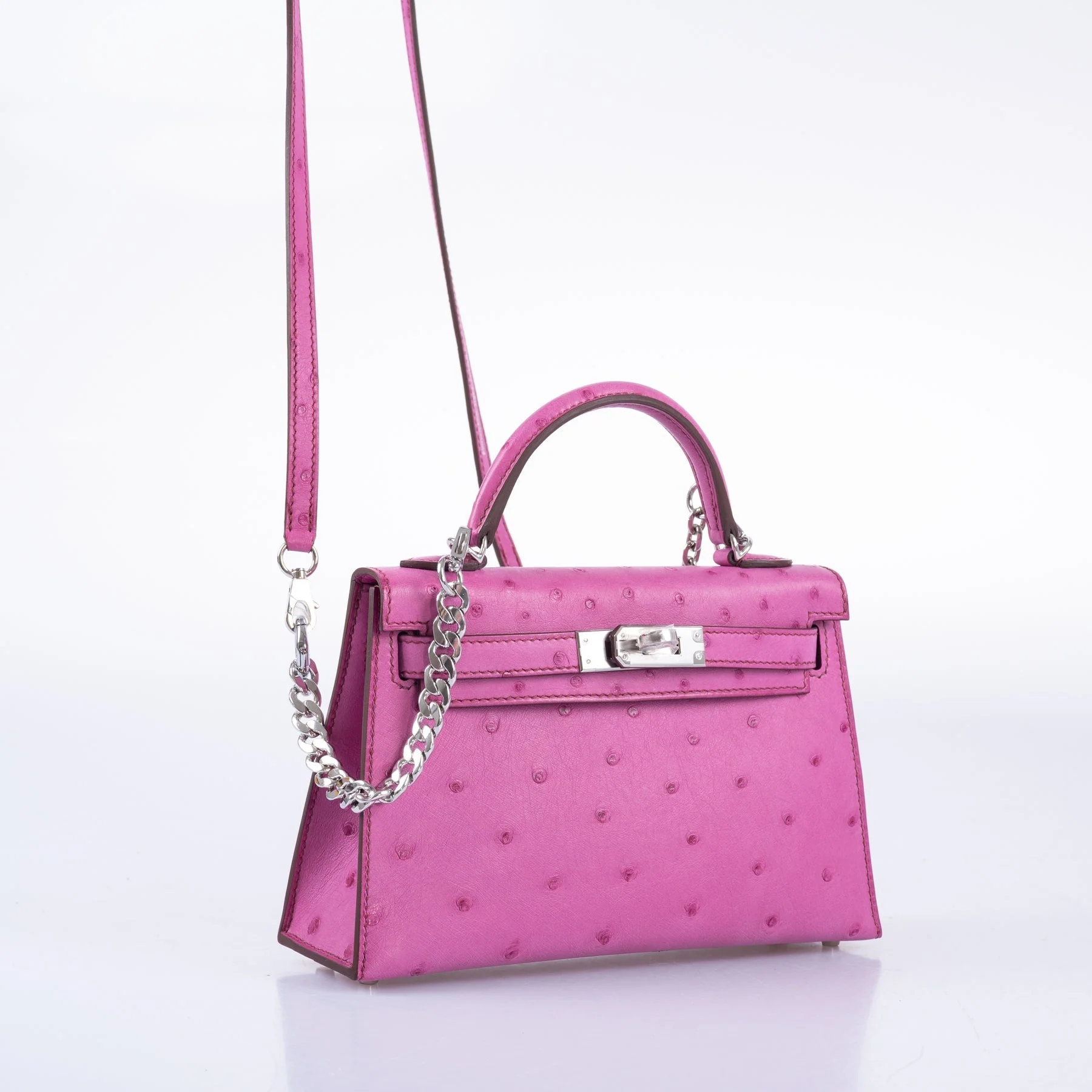 Hermès Mini Kelly II 20 Sellier Fuchsia Ostrich Palladium Hardware