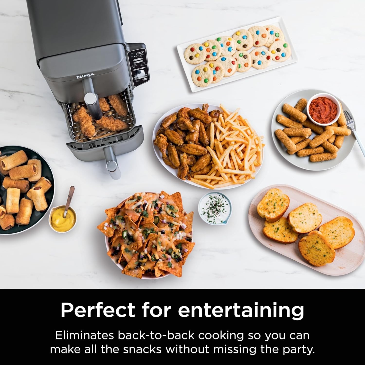 10QT DoubleStack 2-Basket Air Fryer, 4-Food Cooking, Smart Finish, Space-Saving Design, Grey