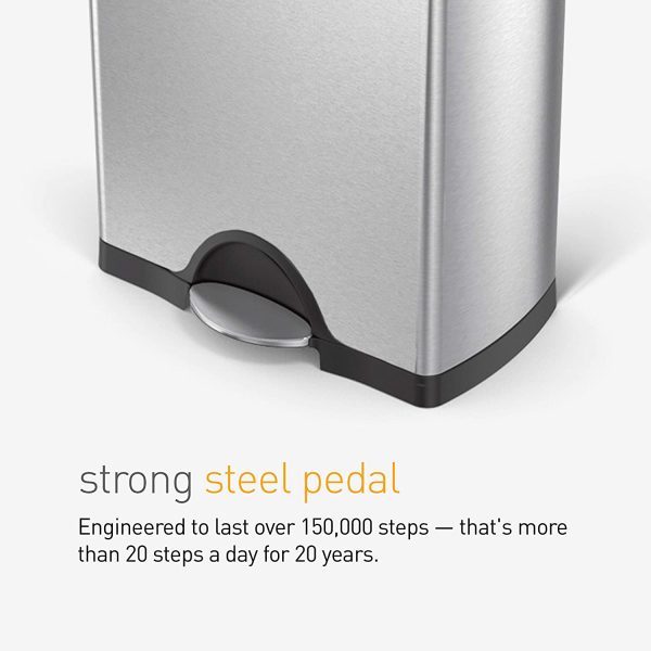 38 Liter / 10 Gallon Rectangular Kitchen Step Trash Can, Brushed Stainless Steel