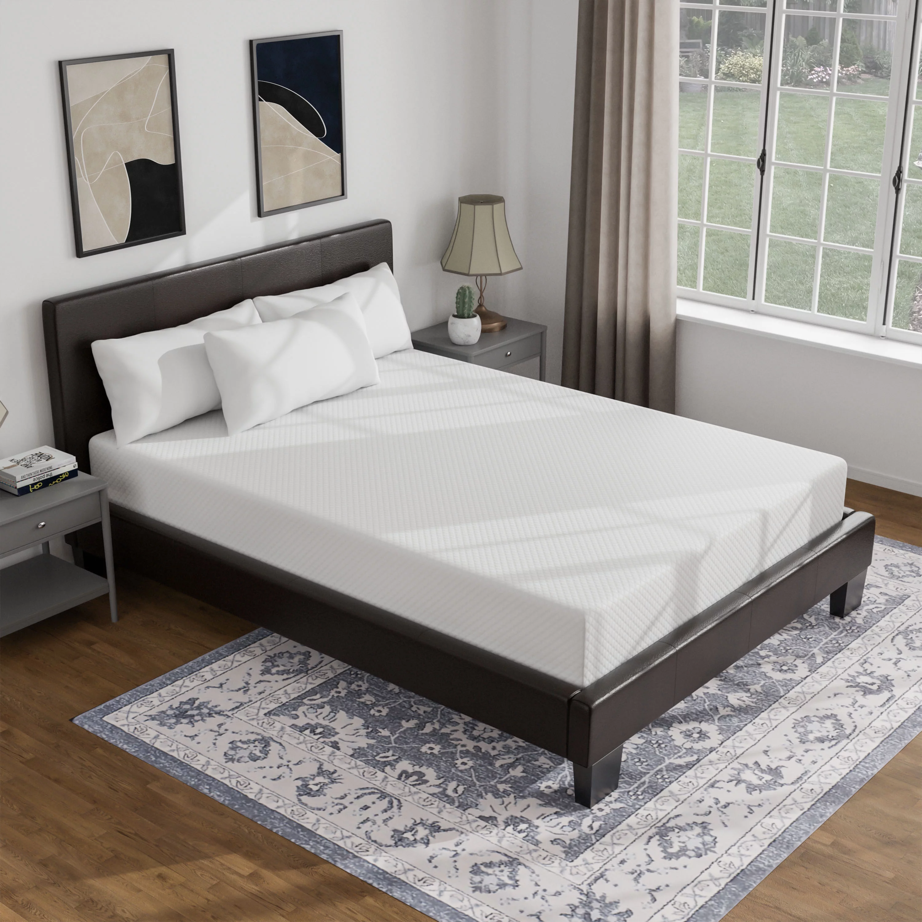 Furniture of America Eastern King Leatherette Bed with 10-Inch Mattress, Espresso (Assembly Required)