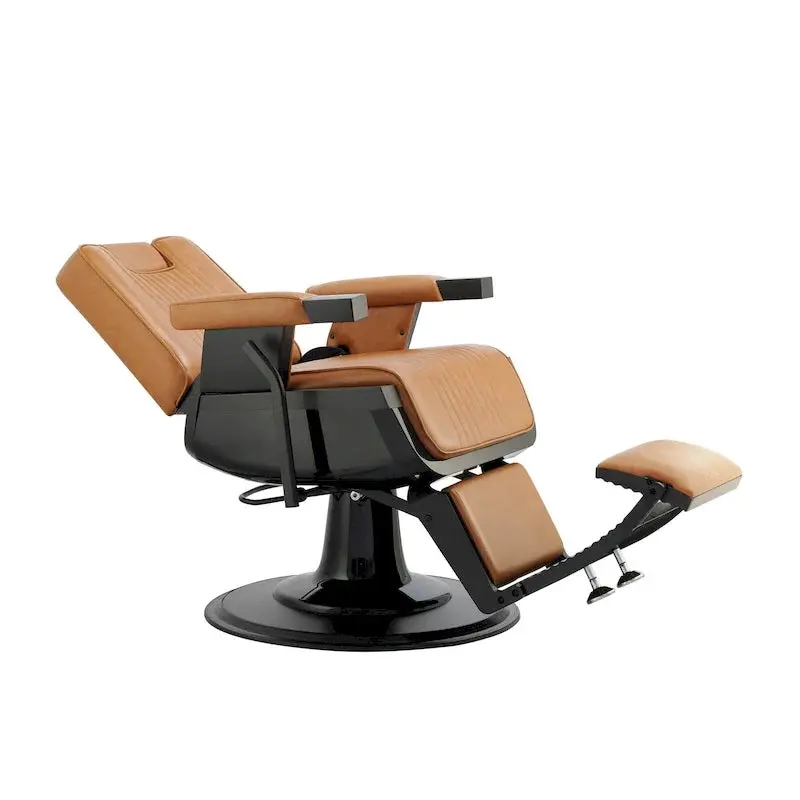 SHERMAN Heavy-Duty Barber Chair – Professional Reclining Styling Seat in Camel Finish