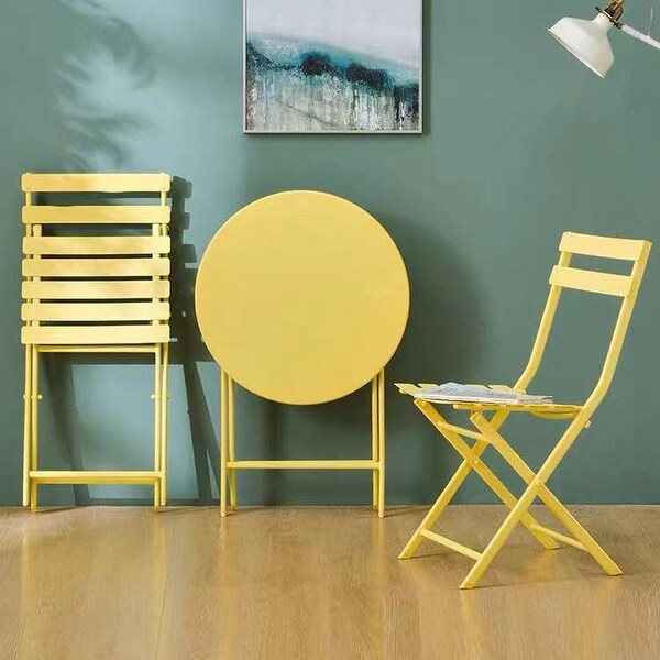 3 Piece Patio Bistro Set of Foldable Square Table and Chairs,White,High quality and durable