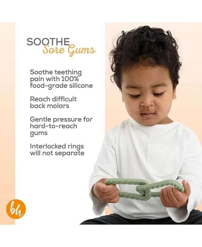 Booginhead 100% Food Grade Silicone Link Baby Teethers, Sage Green