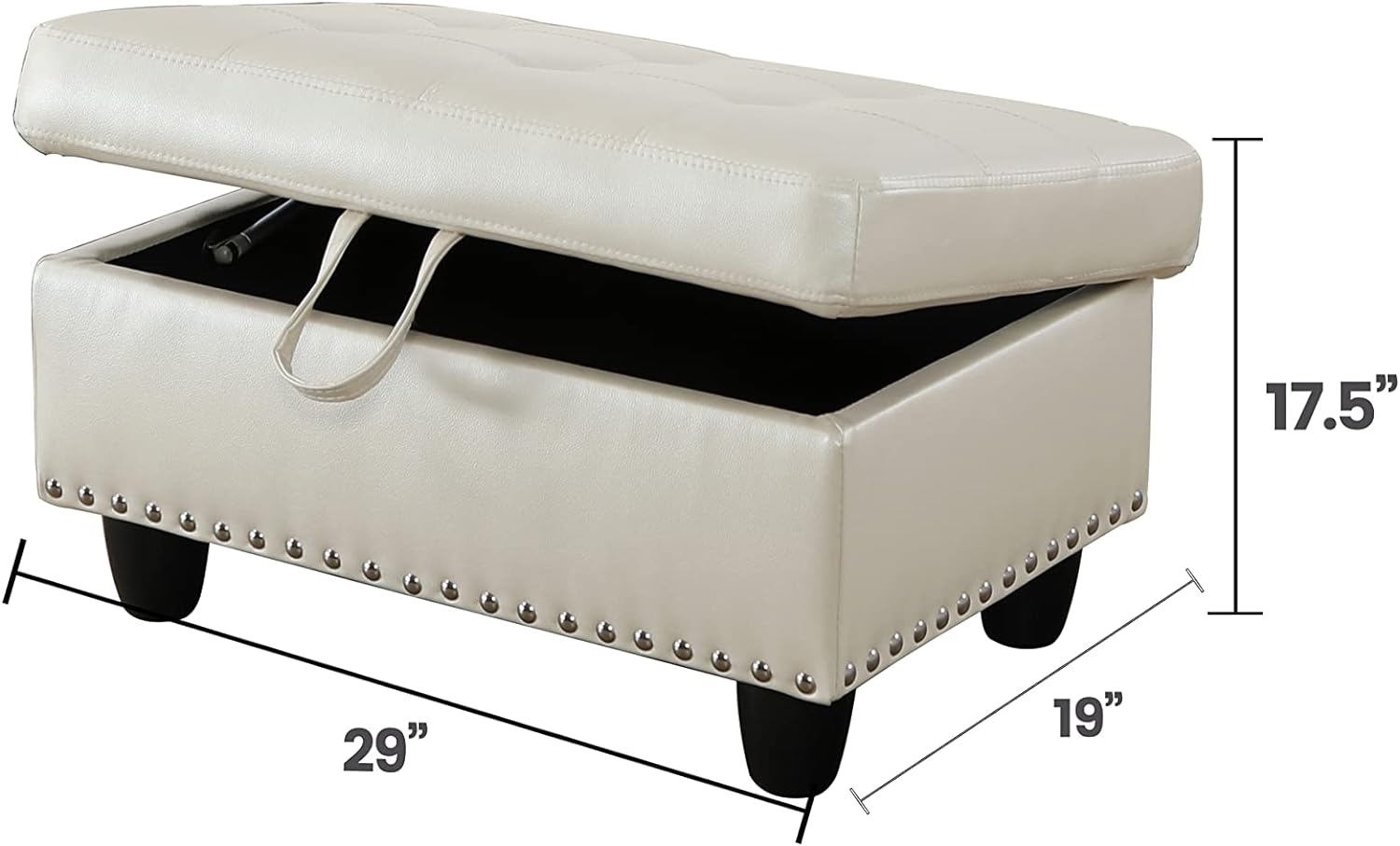 Faux Leather Square Storage Ottoman, Ivory White,F09914