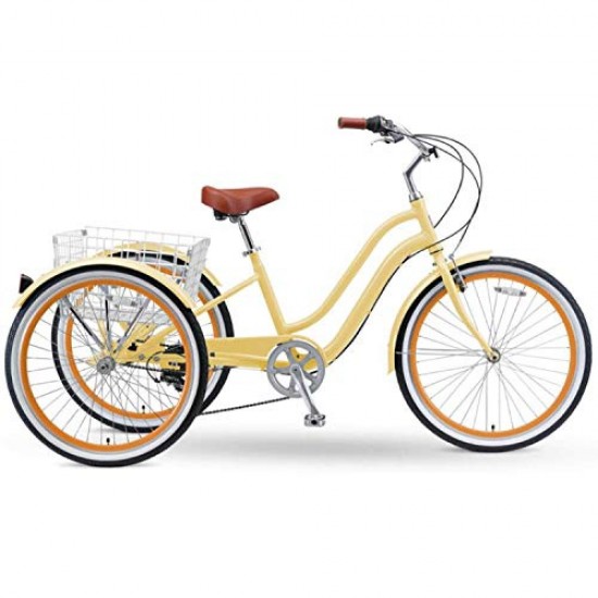 26 Inch 7-Speed Hybrid Adult Tricycle with Rear Basket