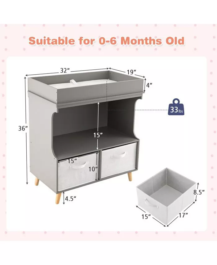 Slickblue Baby Diaper Changing Station with Large Storage Capacity and Safety Belt-Grey