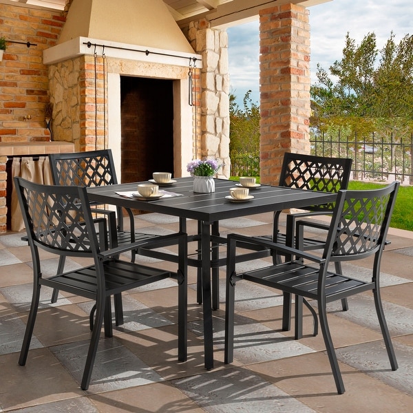 Outdoor 5/7 Piece Dining Set,Iron Finish,Black with Gold Speckles