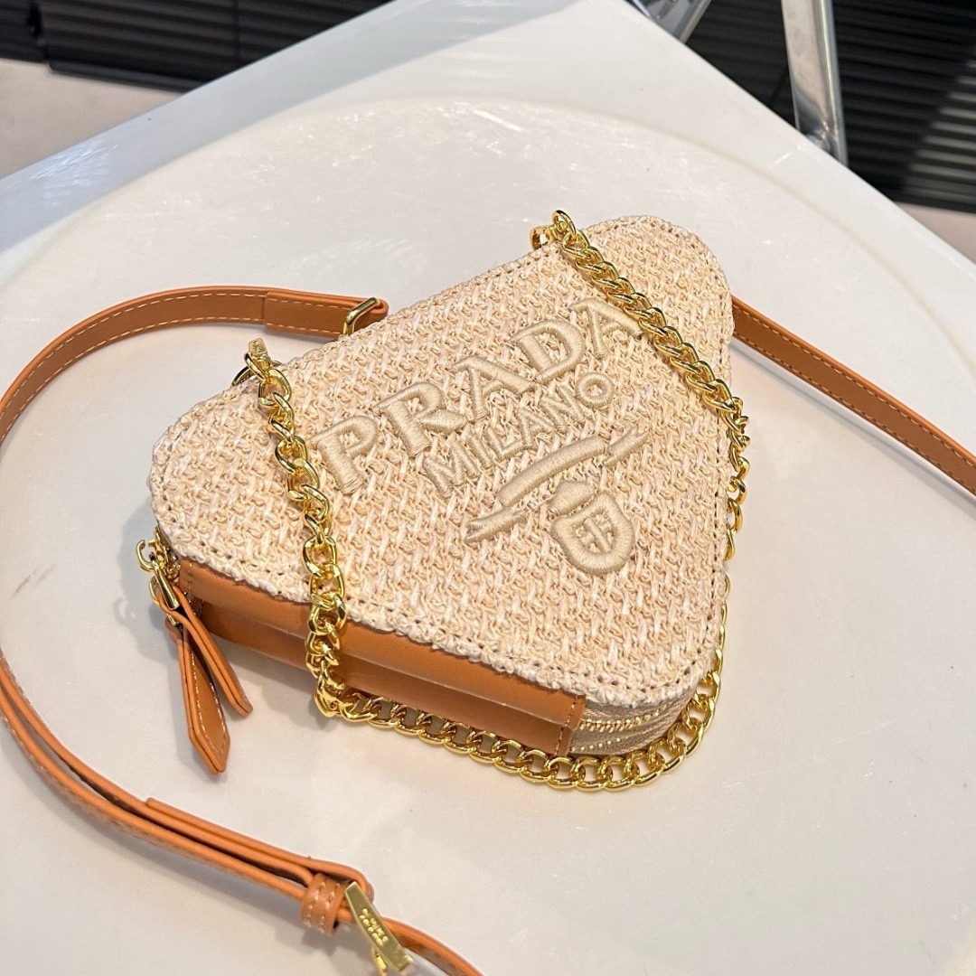 Prada Crochet And Leather Mini Bag Natural 18Cm