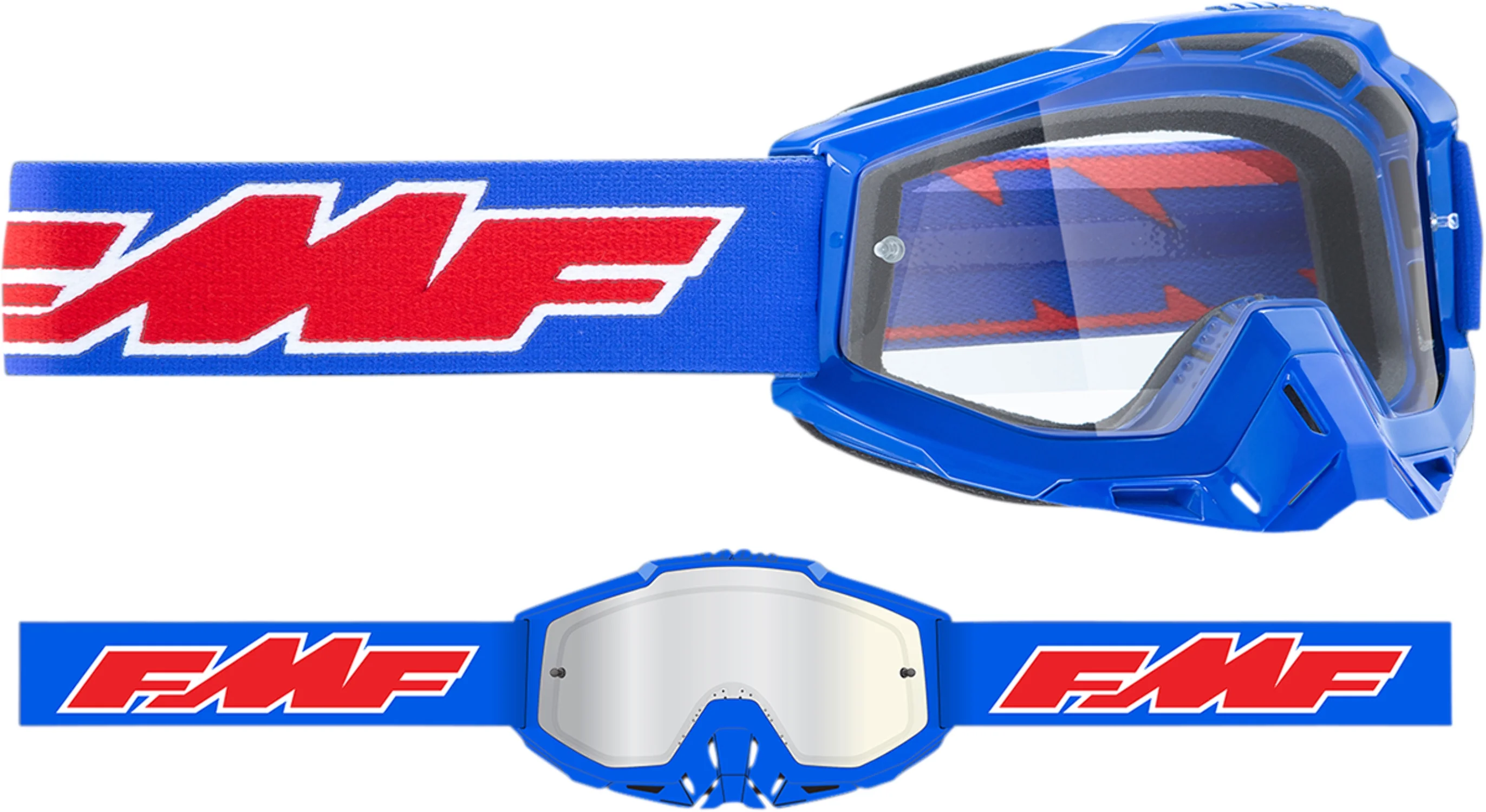 FMF Racing PowerBomb OTG Rocket Goggles (OSFM, Blue / Clear Lens)