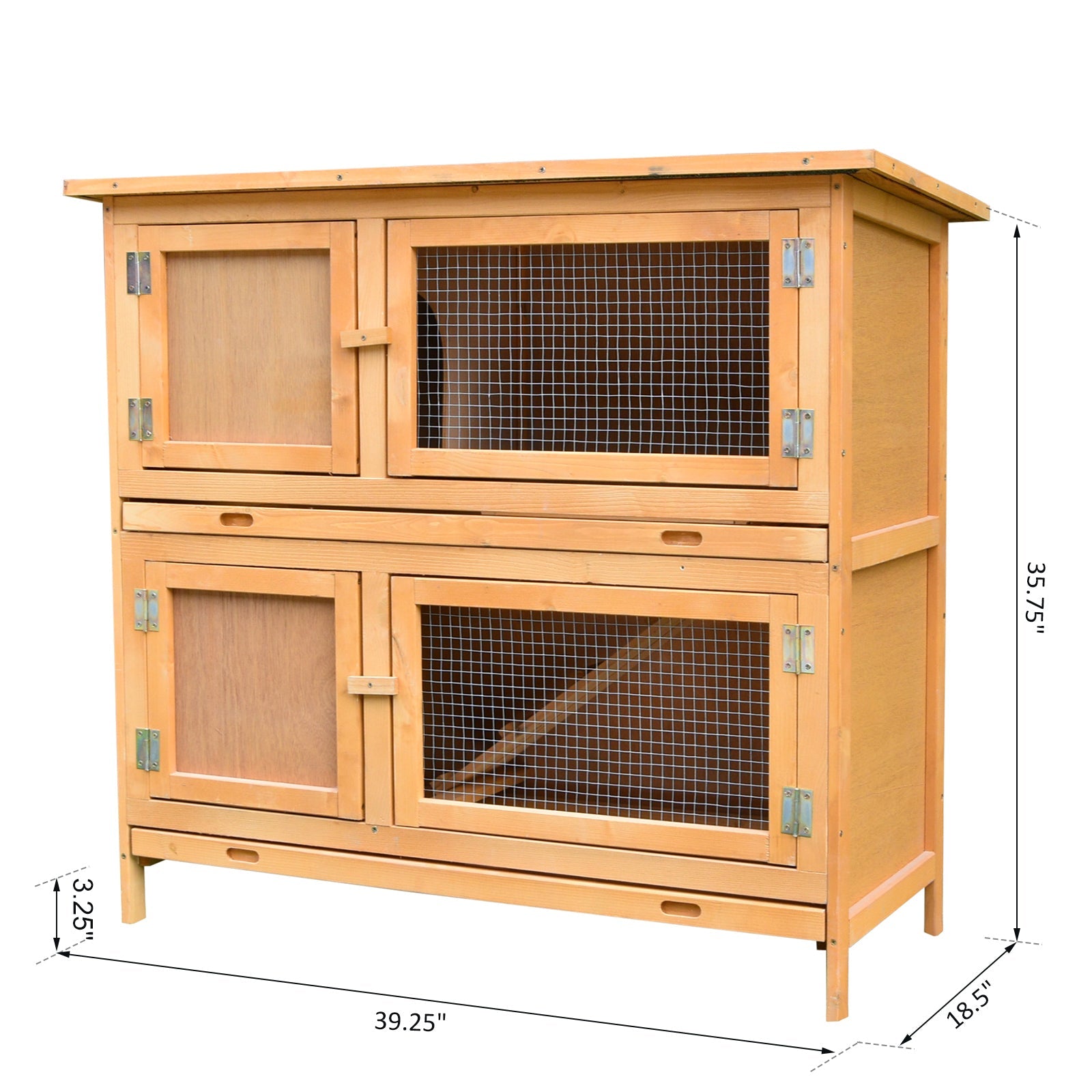 Pawhut Solid Wood Rabbit/Bunny Hutch with 2 Large Main Rooms, Yellow