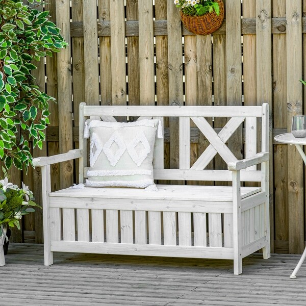 29 Gallon Garden Storage Bench with Waterproof Frame,Large Entryway Deck Box w/ Unique XShape Back,Louvered Side Panels
