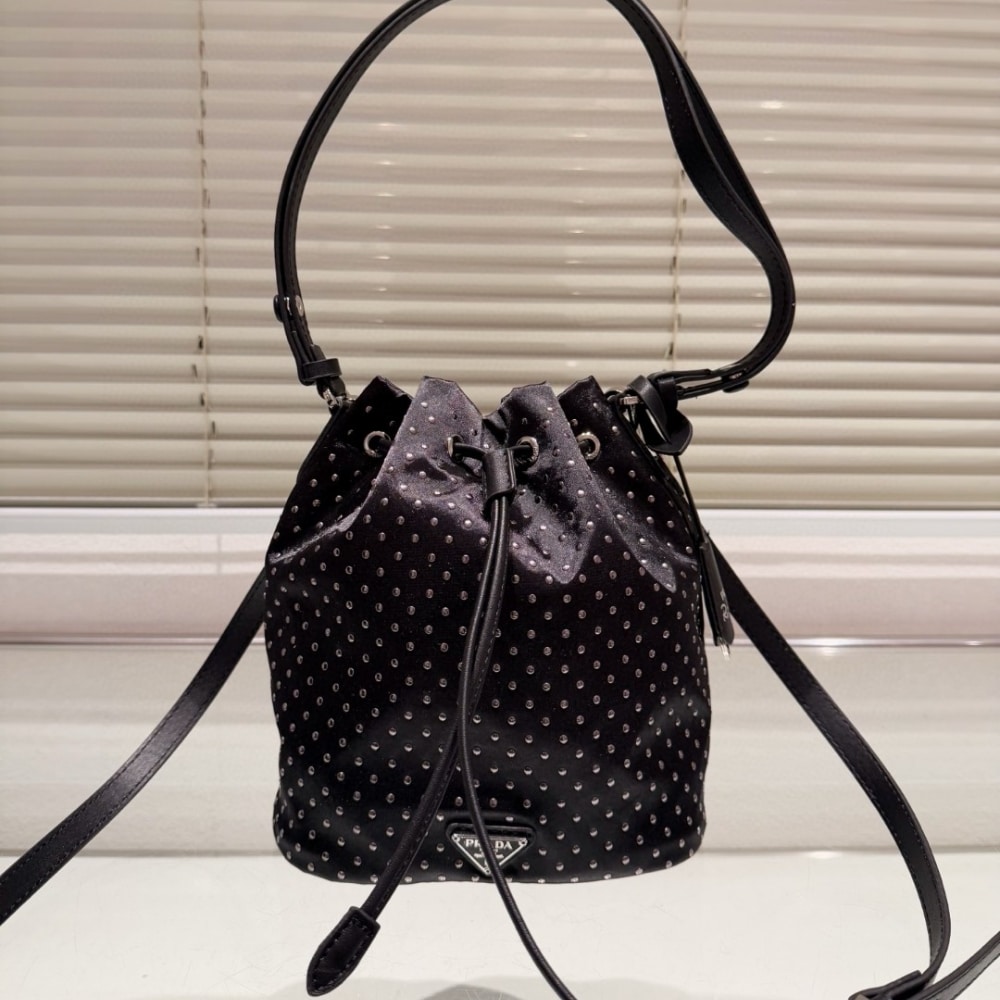 Prada Re Nylon Mini Bag With Studs Black 22Cm
