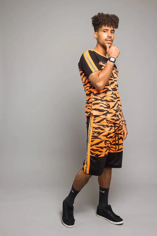 Reflective Tiger Stripe Lounge Set – High-Visibility Athletic-Inspired Fleece Two-Piece
