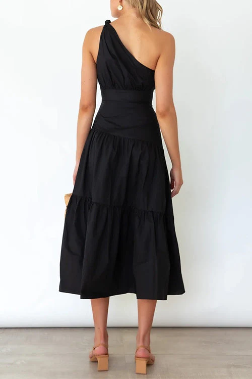 Asymmetrical Ruffled Maxi Dress - One ShoulderClistos