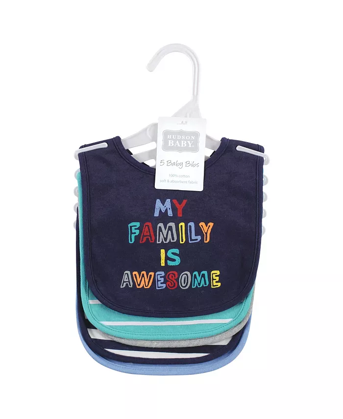 Hudson Baby Infant Boys Cotton Bibs, Boy Bold Family, One Size