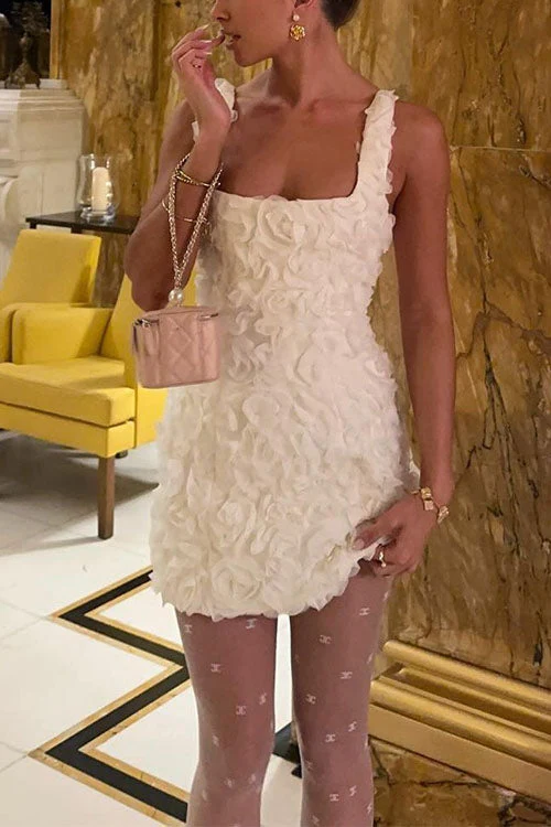 Square Neck Rose Mini DressClistos