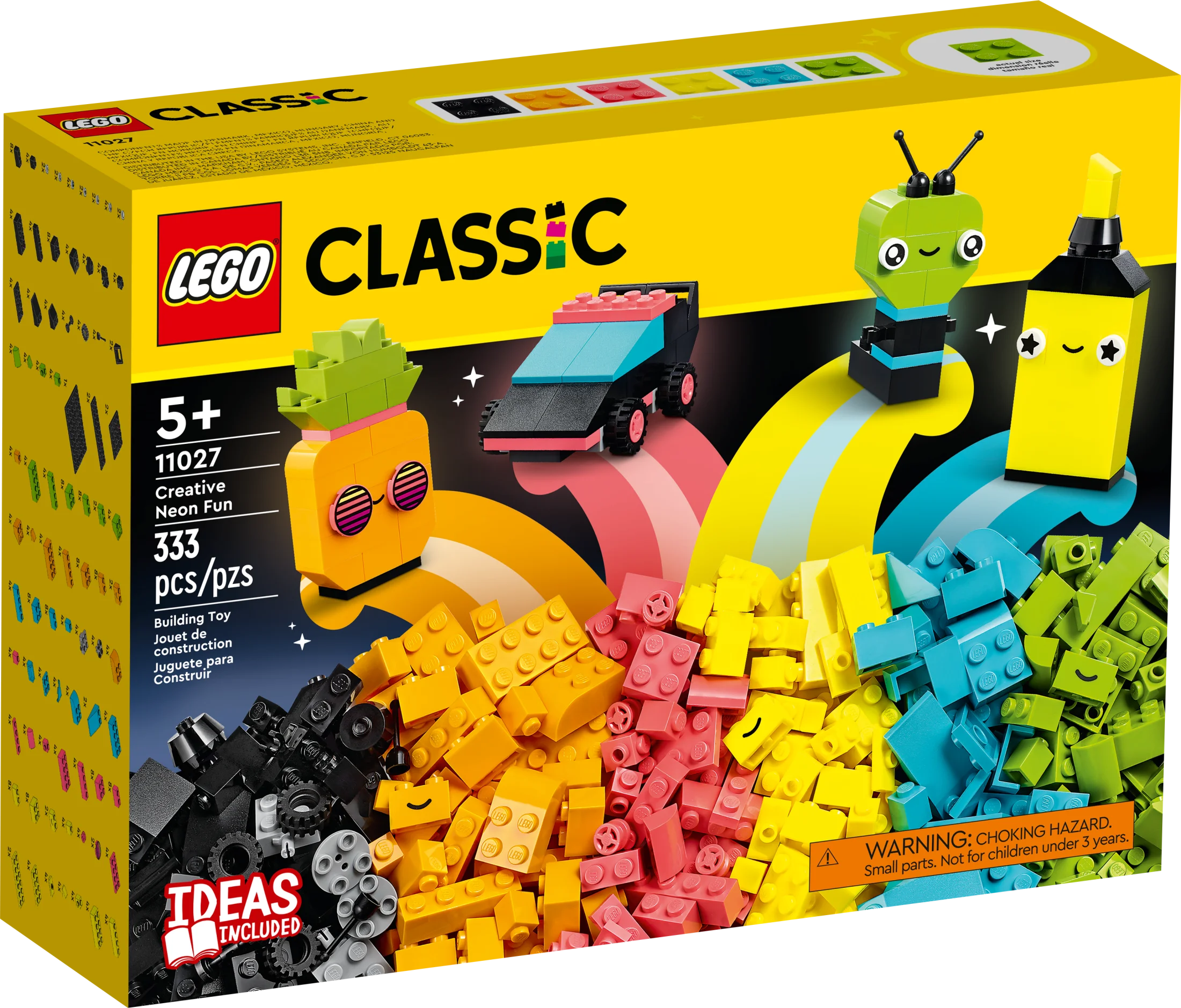 LEGO Classic Creative Neon Colors Fun Brick Box Set 11027, Building Toy to Create a Car, Pineapple, Alien, Roller Skates, and More Building Ideas for Kids, Boys, Girls Ages 5 Plus Years Old