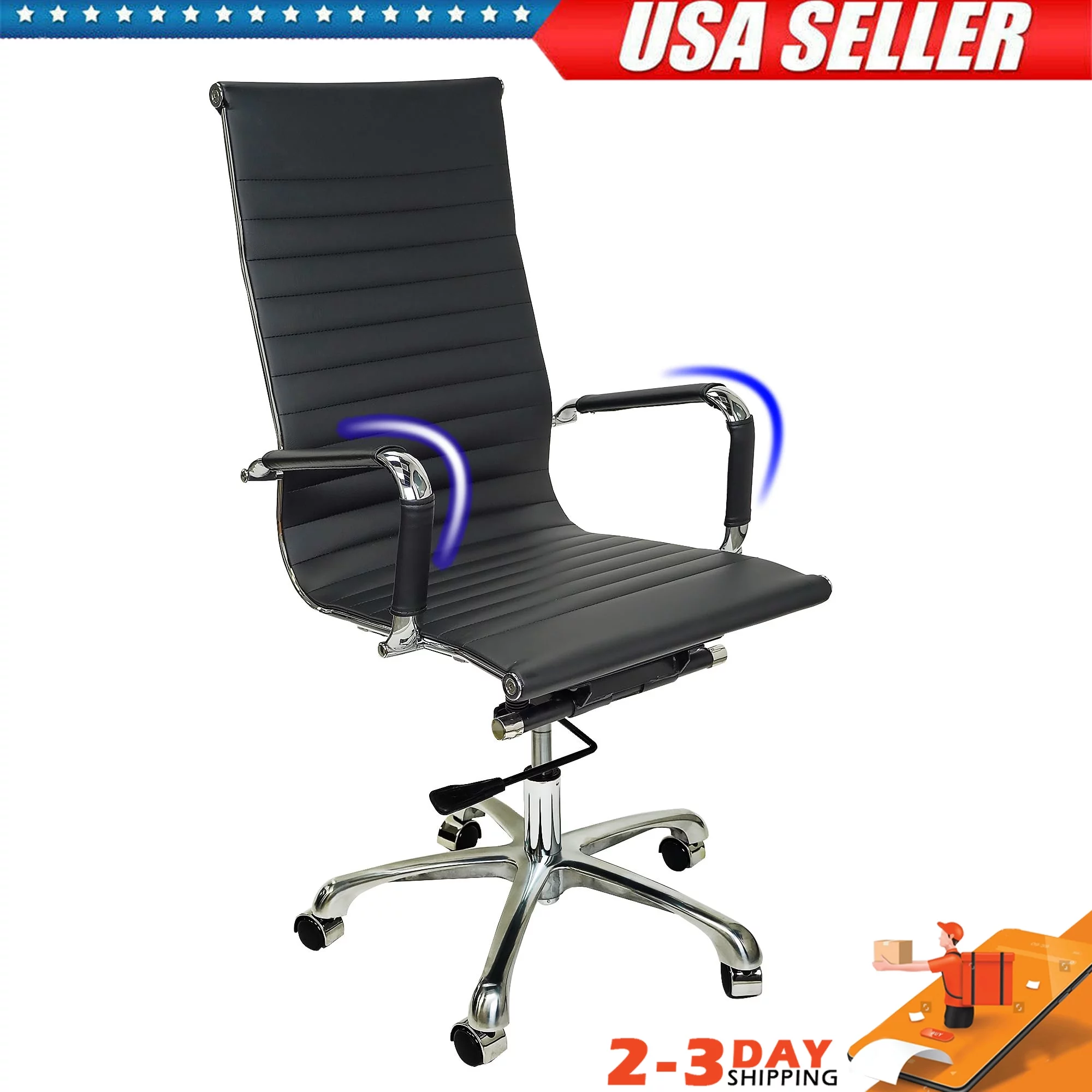 FOH Black Executive Office Chairs High-Back Leather Task Chair for Conference Room and Hotel, Premium Ergonomic Hotel Desk Chair