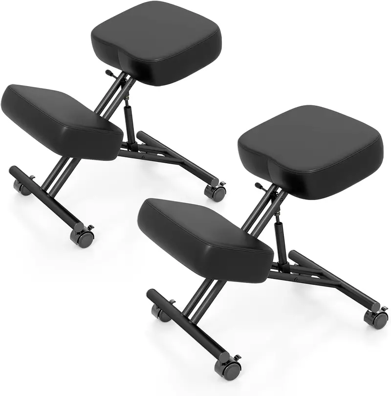 Upholstered Kneeling Desk Chair with 360° Swivel and Locking Caster Wheels