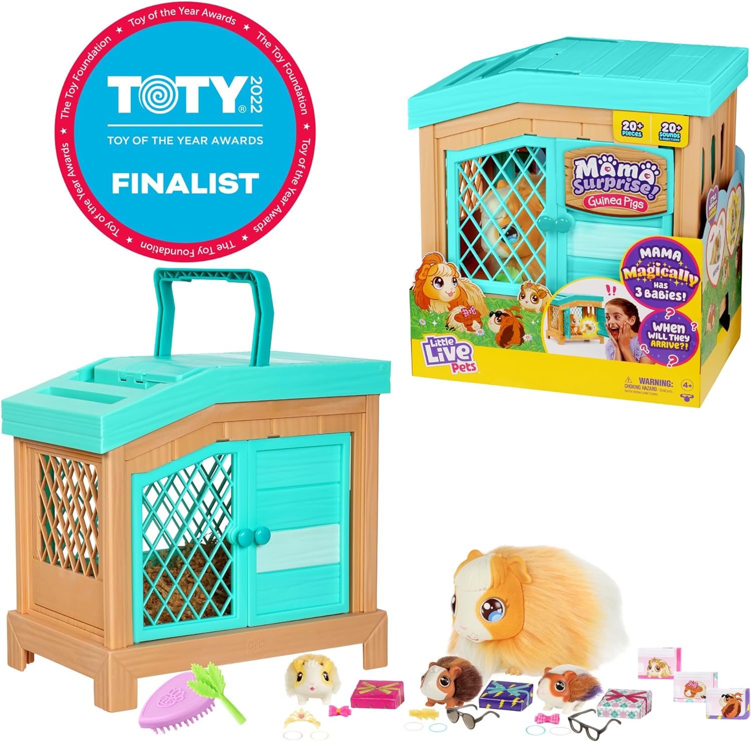 Little Live Pets - Mama Surprise | Soft, Interactive Guinea Pig and her Hutch, and her 3 Babies. 20+ Sounds & Reactions. for Kids Ages 4+, Multicolor, 7.8 x 11.93 x 11.38 inches