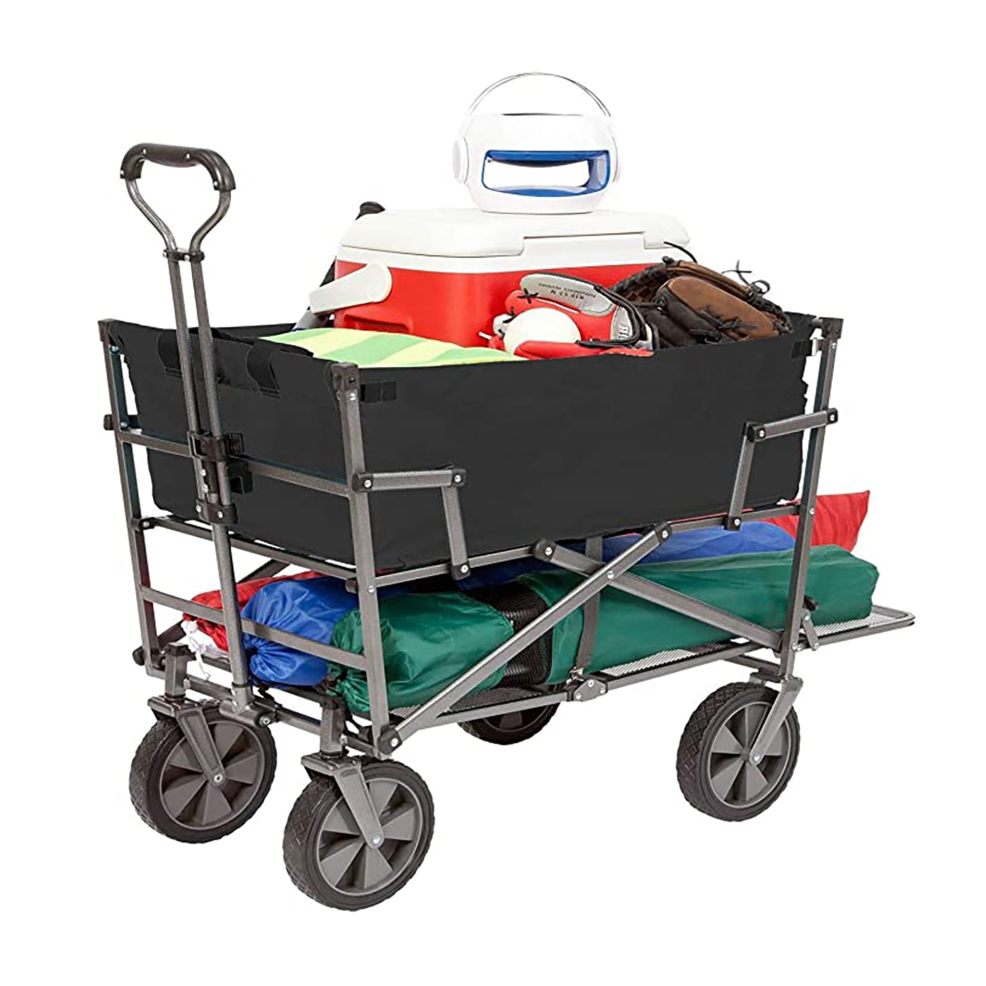 Mac Sports Double Decker Wagon: Black - Collapsible Outdoor Utility Garden Cart, 150 Lb Capacity, 32.5 x 17.5 x 10.5