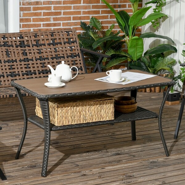 Patio PE Rattan Coffee Table with Storage Shelf,2Layer Storage Table