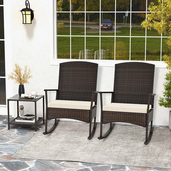 3 PCS Patio Rocking Set Wicker Rocking Chairs with 2Tier Coffee Table