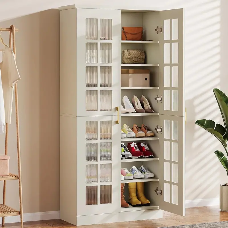 Tribesigns 71-Inch Modern Shoe Cabinet – 8-Tier Adjustable Organizer with Doors, White Finish
