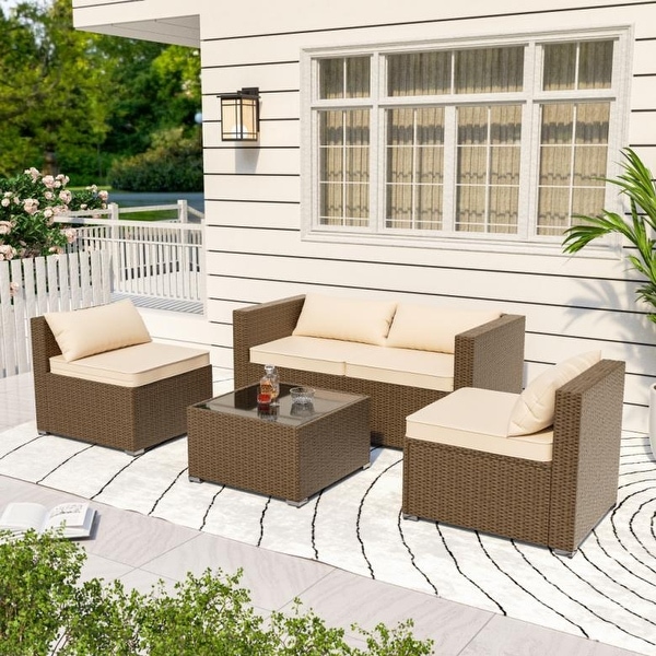 5Piece Patio Wicker Rattan Sectional Sofa Set