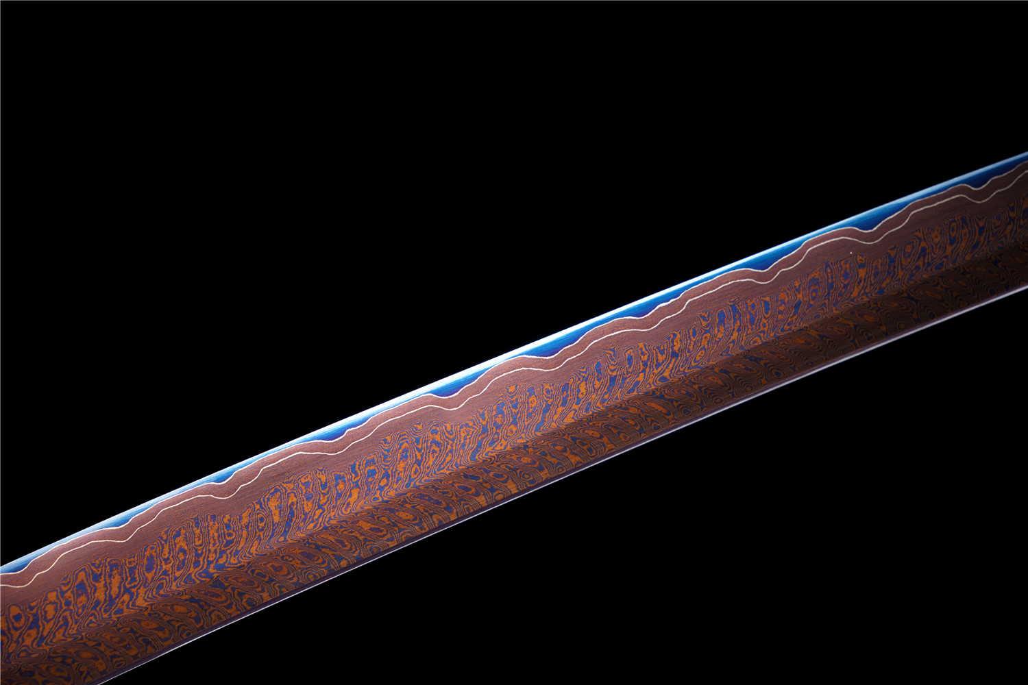 Handmade Katana Damascus Sanmai Blue Blade Phoenix Tail Copper Tsuba Full Tang