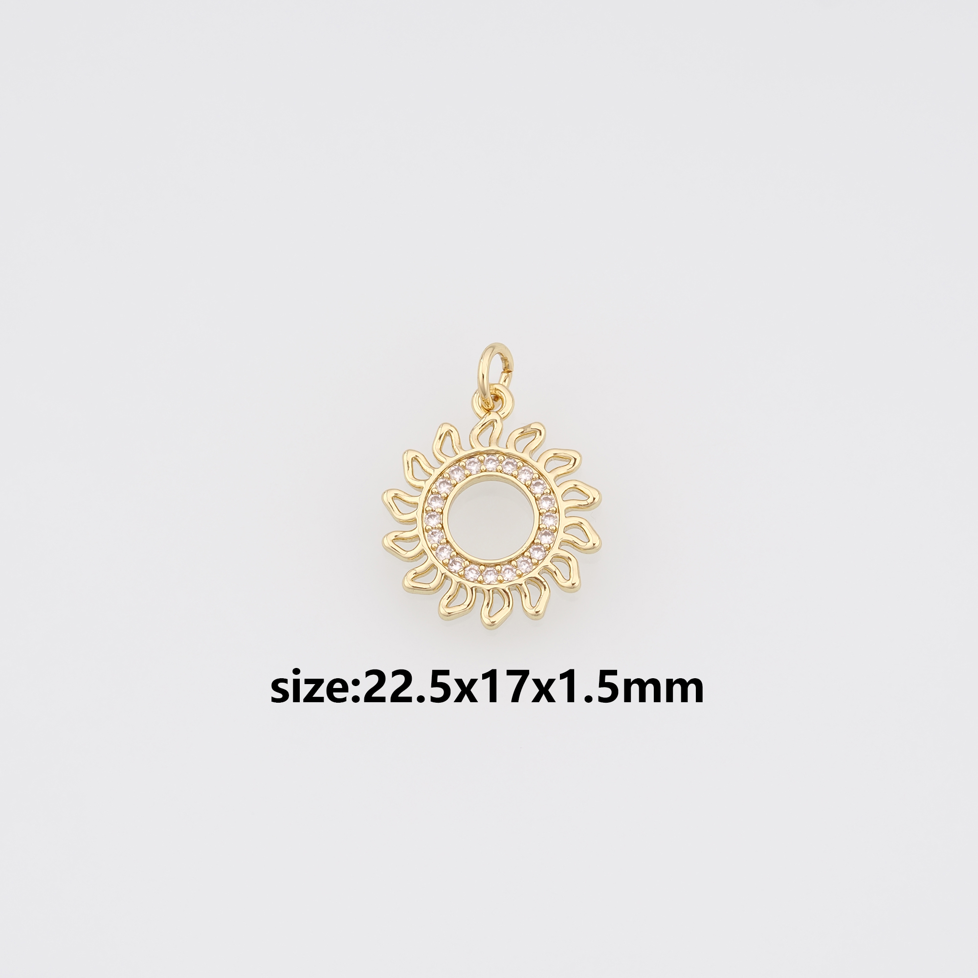 18K Gold Filled Sun Pendant,CZ Micro Pave Celestial Charm Earrings Necklace for DIY Jewelry Making Supply