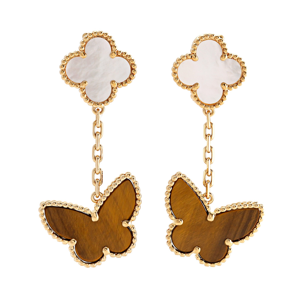 Van Cleef & Arpels Lucky Alhambra 2 Motifs Earrings 18K Yellow Gold VCARD79800