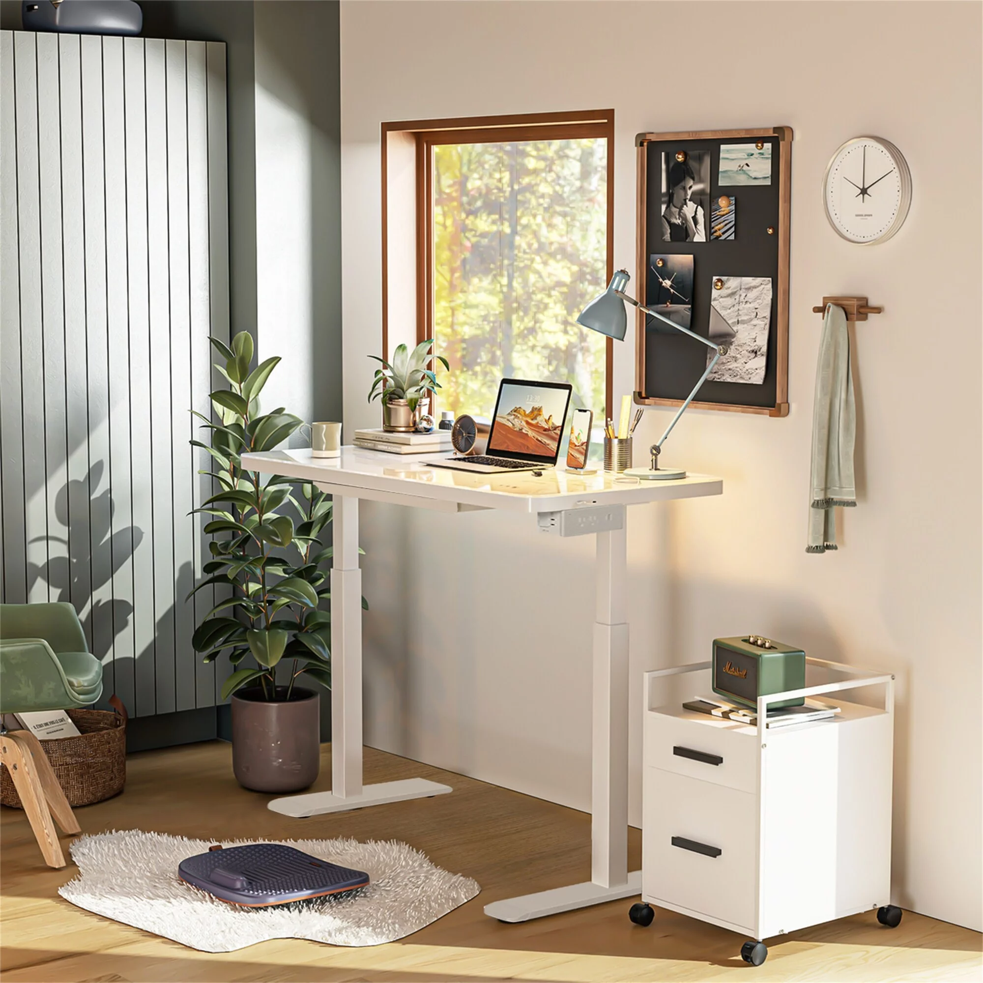 BESTCOSTY Glass Tabletop Standing Desk with Wireless Charging Black