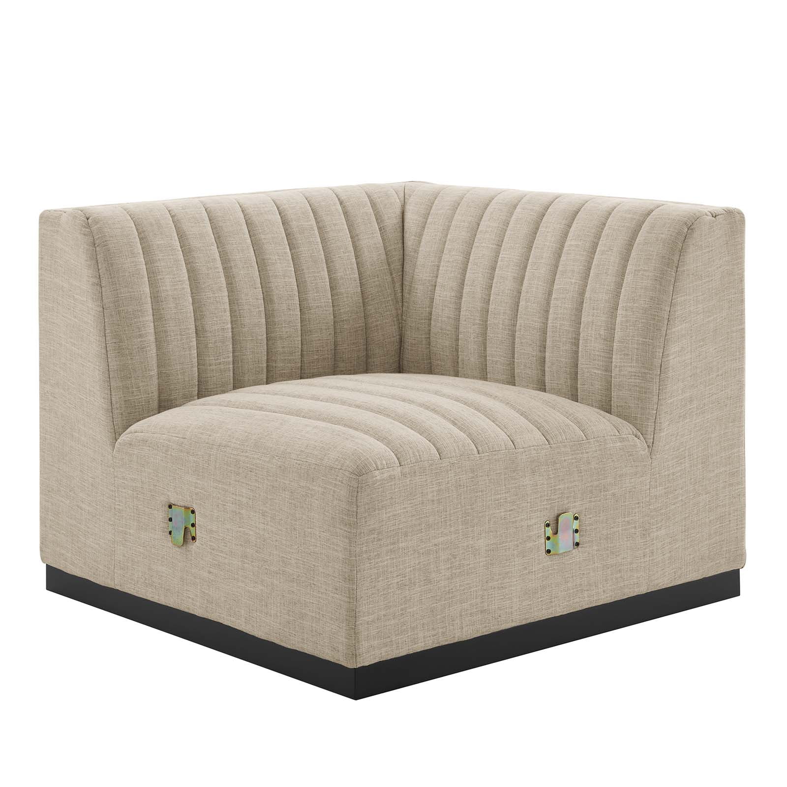 Modway Conjure Modern Channel Tufted Fabric Right Corner Chair in Beige