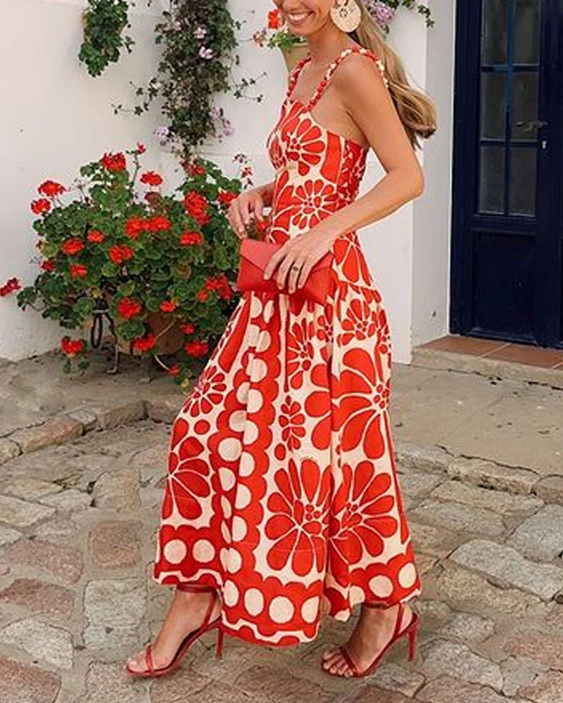 Floral Print Maxi Dress | Spaghetti Strap A-Line DressClistos