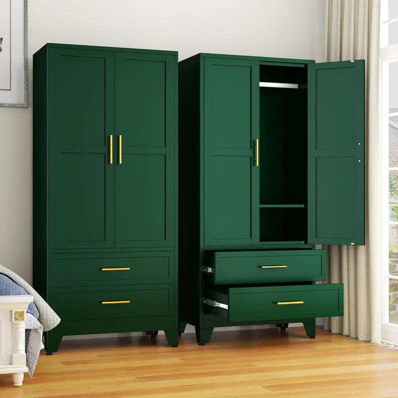 Steel Frame Armoire – 71-Inch Industrial-Style Metal Wardrobe Closet