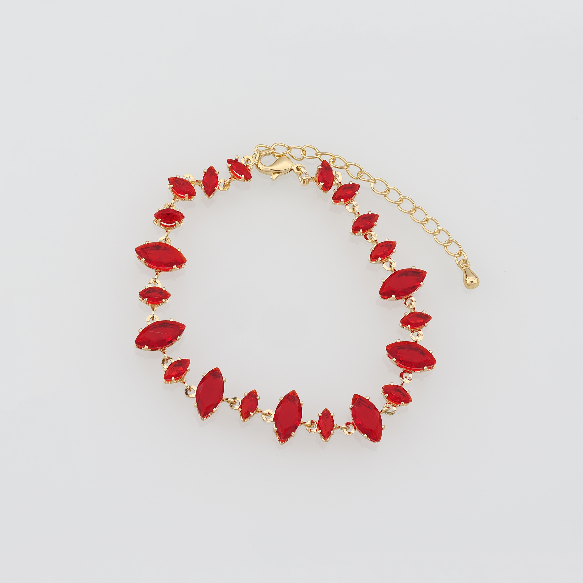 18K Gold Filled Oval Bracelet,Zircon Bracelet,Red Stone Bracelet,Adjustable Bracelet,Gift For Her