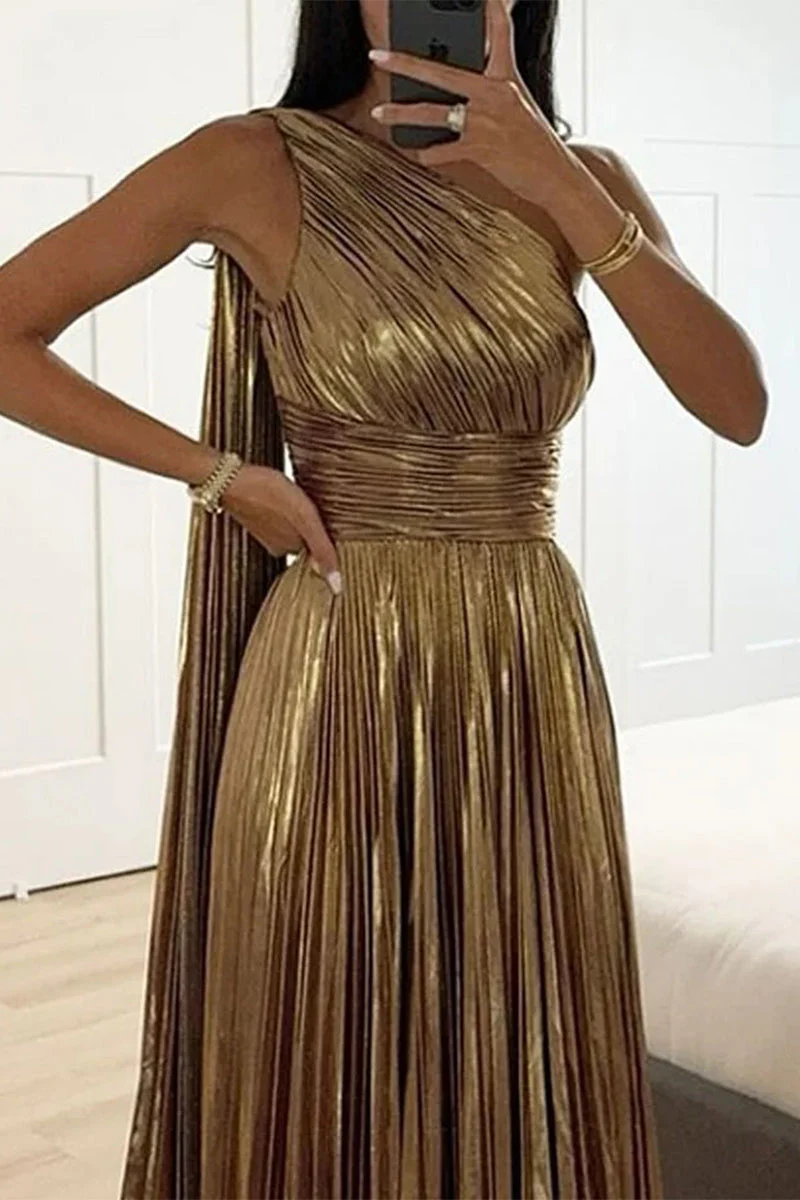 Ruched Asymmetrical Neckline Evening GownClistos